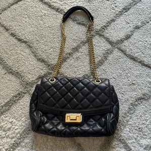 Michael Kors Hannah Quilted Black Soft Leather Gold Chain Shoulder Crossbody bag